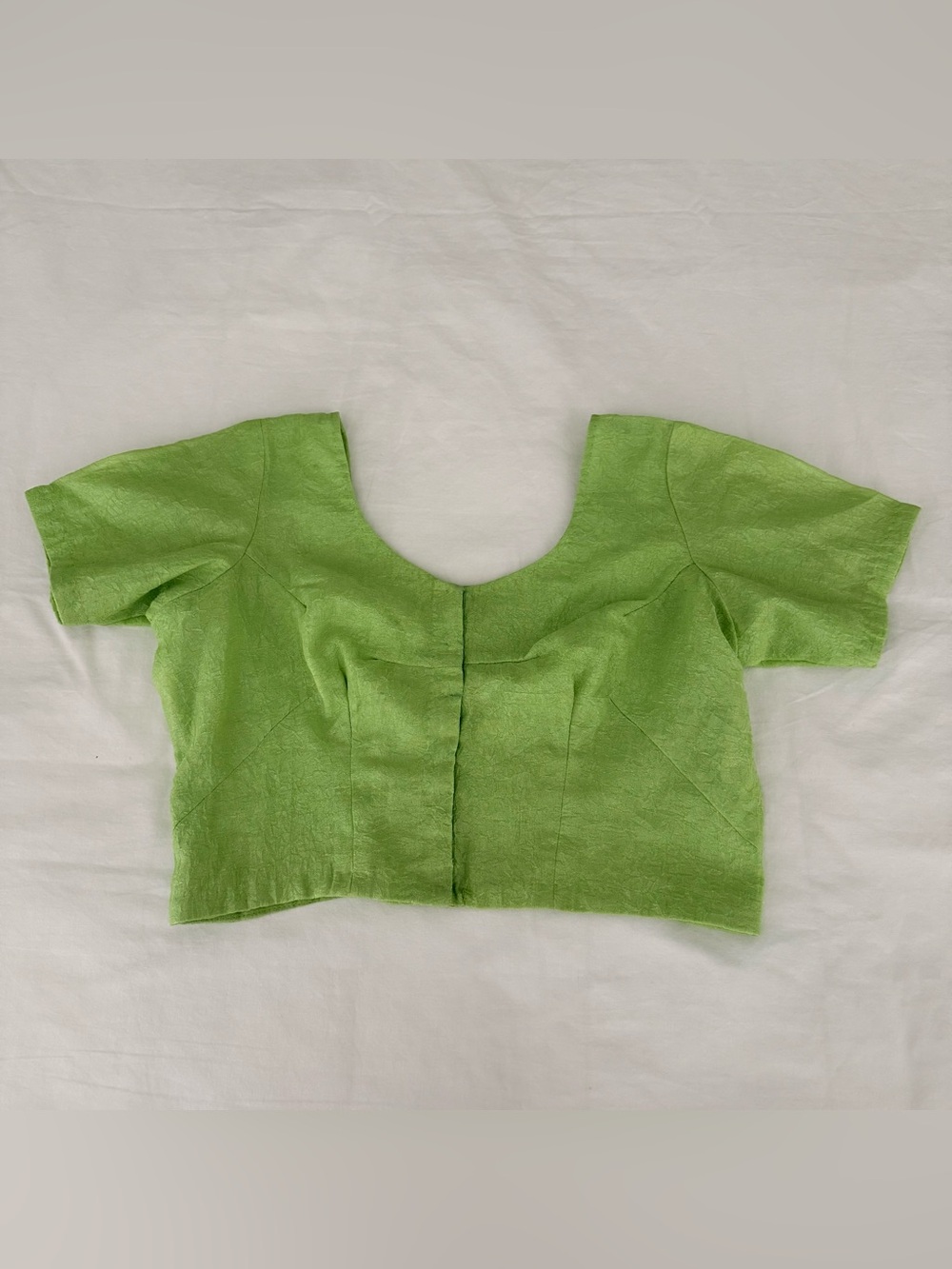Traditional Indian Sari Top Choli Lime Green Textured Crop Front Hook Closure